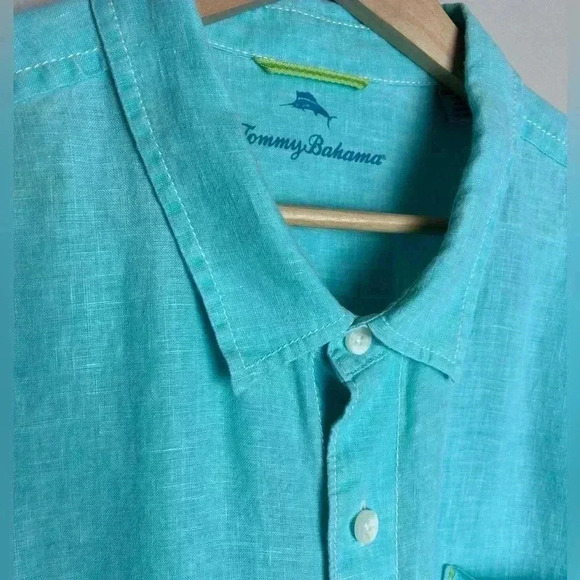 Tommy Bahama Linen Blue Button Up Shirt Long Sleeve Adult 3XL - Picture 4 of 14